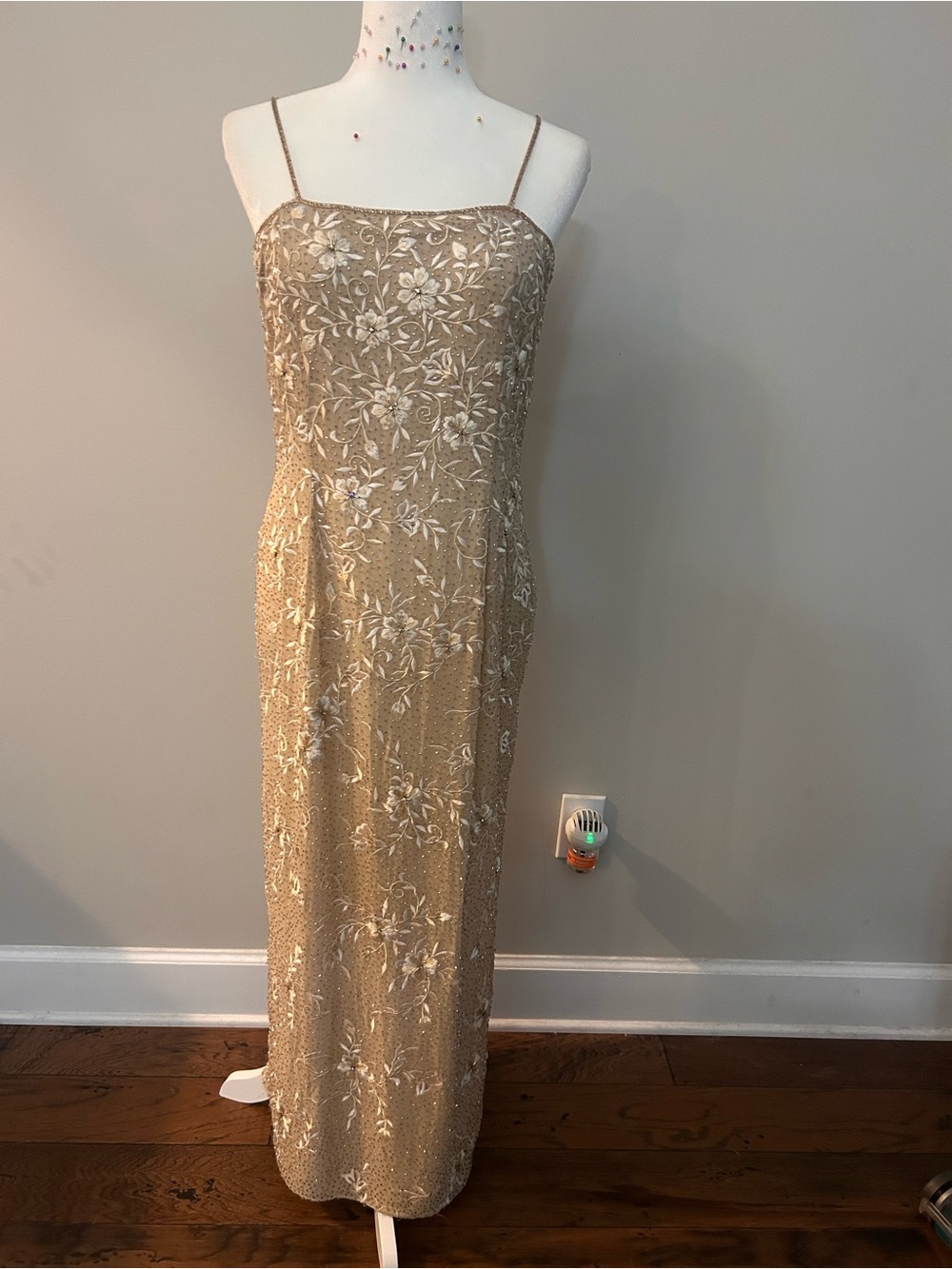 Vintage 100% Silk Hand Beaded Gown Montage by Mon Cheri